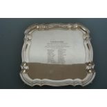 Solihull Homing Society presentation electroplate tray to HW Heeley Esq. 1926 - 1930, 30 x 30 cm