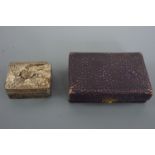 A Meiji Japanese EPBM trinket box, the hinged lid bearing a depiction of a sea eagle in high relief,