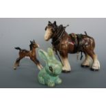 A Beswick Foal and Melba ware Shire horse and Rabbit