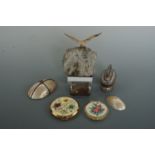 Collectors' items including Stratton compact and one other, a table lighter, cold painted bird