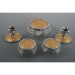 A mid 20th Century electroplate-mounted glass dressing table set