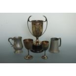 A quantity of electroplate and pewter trophies etc including "1904 Sedbergh School Short Race", "