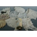 Victorian and later textiles, costume and accessories including kid gloves, glove stretcher,