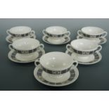 Six Wedgwood Asia pattern soup bowls and stands
