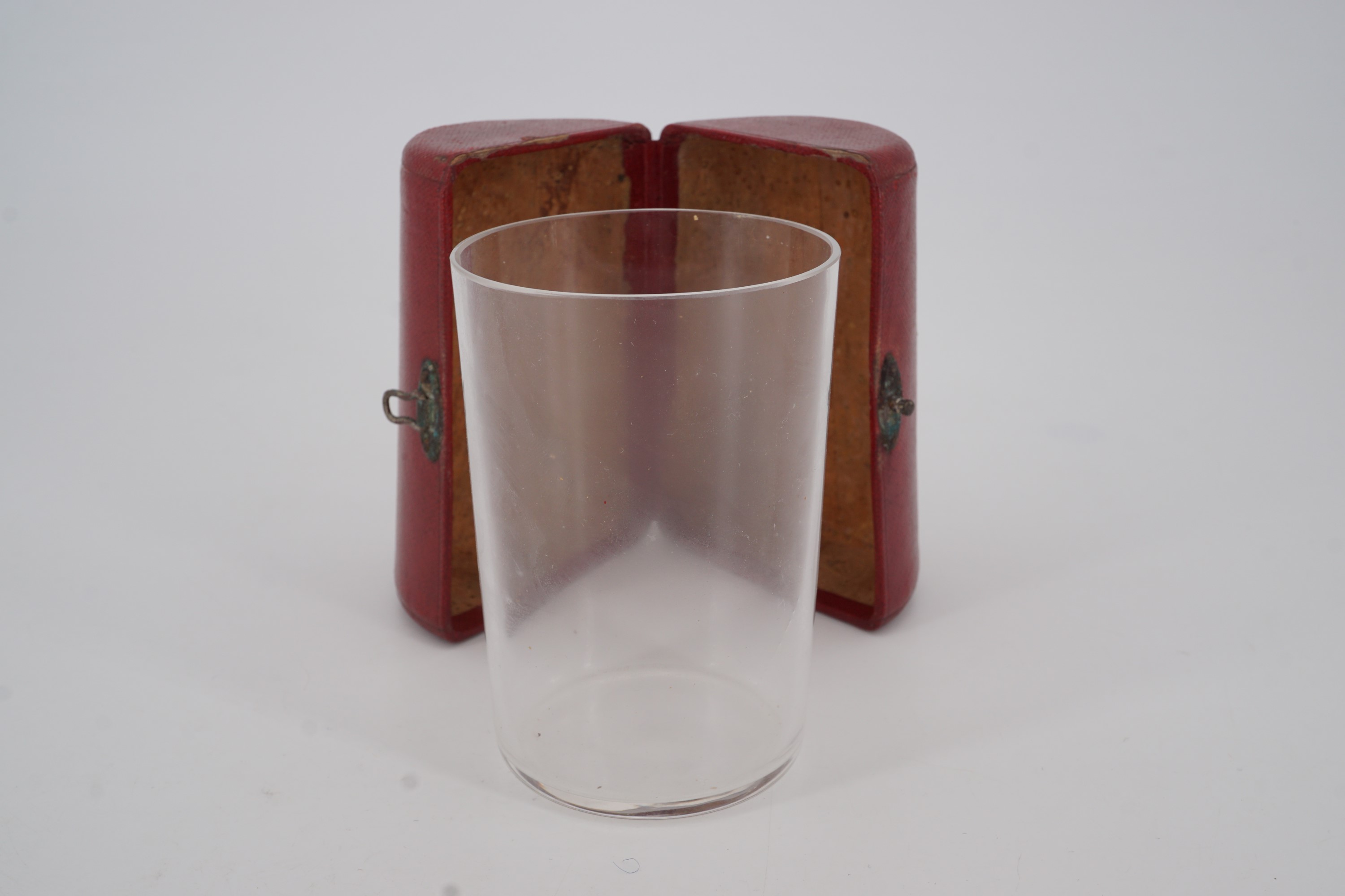 A late 19th Century red Morocco cased dram or medicine glass, 9.5 cm - Image 2 of 2