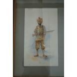 A watercolour study of an early 20th Century Indian army soldier, 49 cm x 35 cm