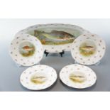 A Royal Austria porcelain fish platter and four plates, (one plate a/f)