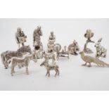 Eight electroplate animal figures together with four others, tallest 10 cm