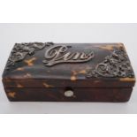 A Victorian silver-mounted tortoiseshell pins box, 8 cm x 4 cm