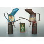 Shell and Smith's Bluecol anti-freexe half-pint cans, together with a pair of Wesco oil cans and a