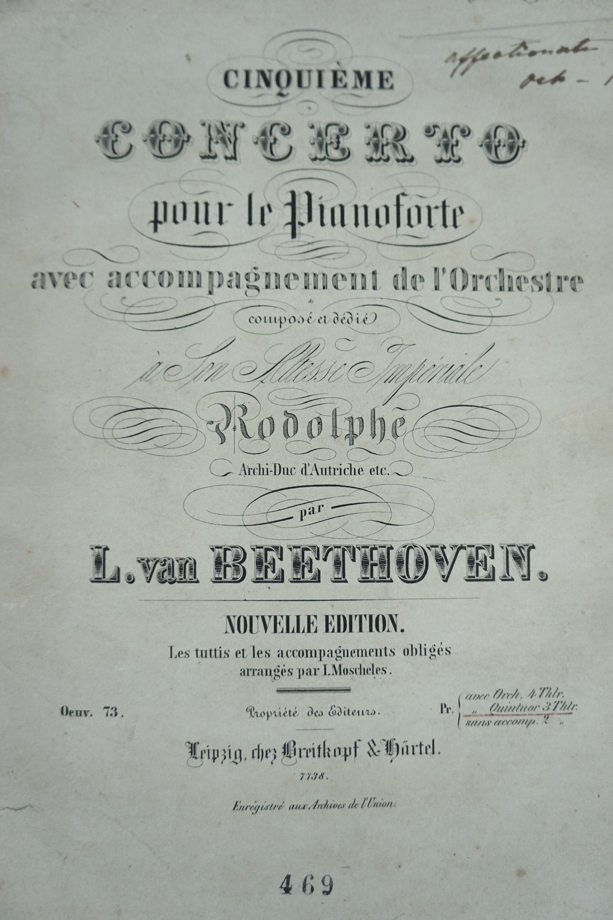 [ Sheet music ] Beethoven, No 5 piano concerto, Breitkopf and Hartel, 7738, circa 1840 - Image 2 of 4