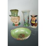 Four items of ceramics including Maling bowl, Decoro vase, Beswick character jug, "Mr Micawber"