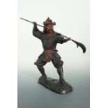 A bronzed sculpture of a Japanese samurai warrior with naginata, 40 cm
