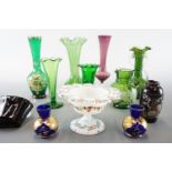 A quantity of coloured glass vases etc.