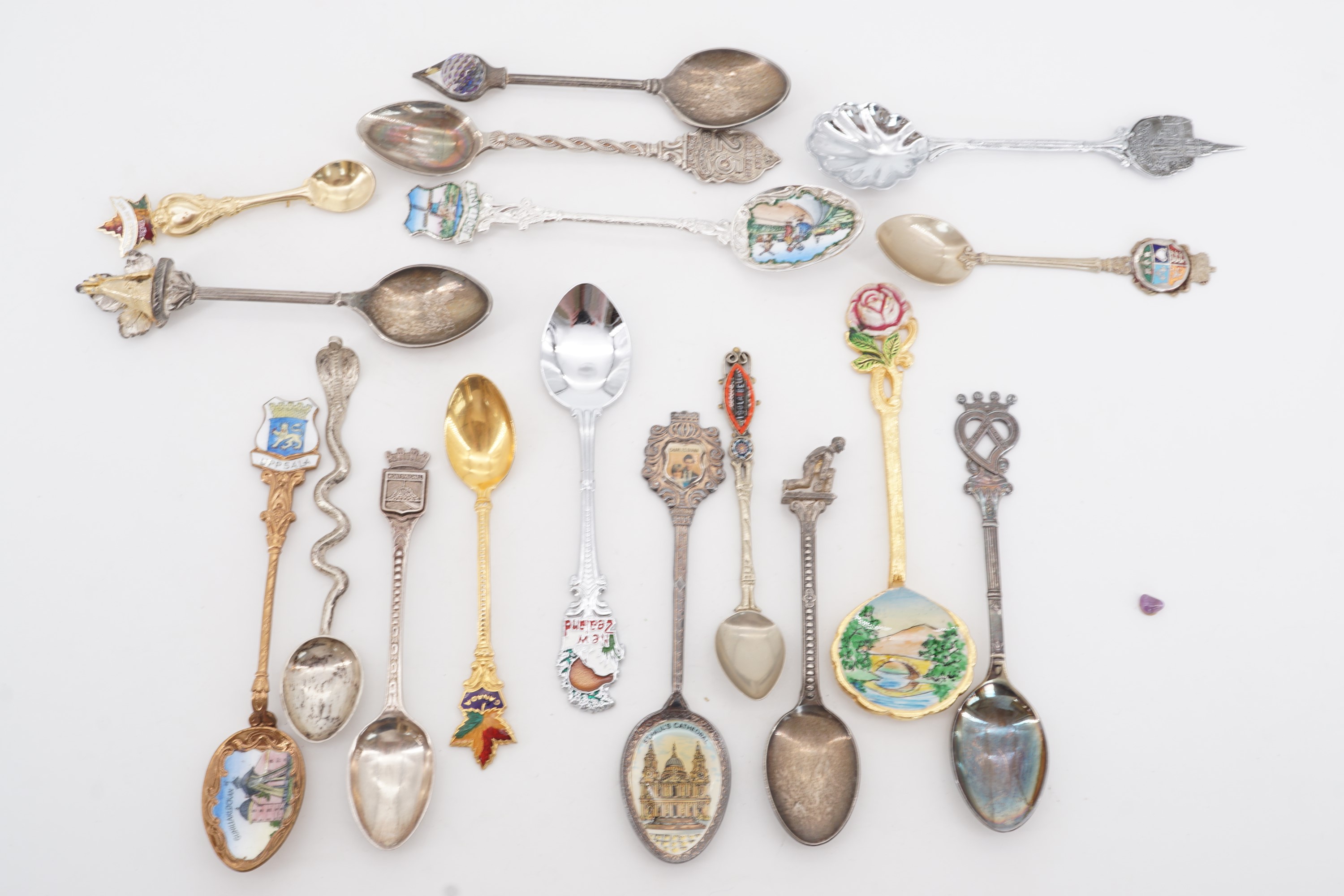 A collection of souvenir spoons