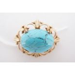 A 9ct gold mounted turquoise cabochon brooch, 26 mm x 23 mm