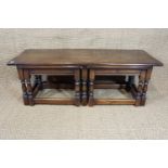 Late 20th Century oak nested coffee / drinks tables, 116 cm x 45 cm x 40 cm high