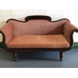 An early Victorian upholstered mahogany scroll-arm sofa