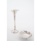 A Millennium silver shell-form butter dish, 10.5 cm, 53 g, together with a silver trumpet vase (
