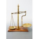 Victorian brass counter-top beam scales by Pooley and Sons, together with Avery weights