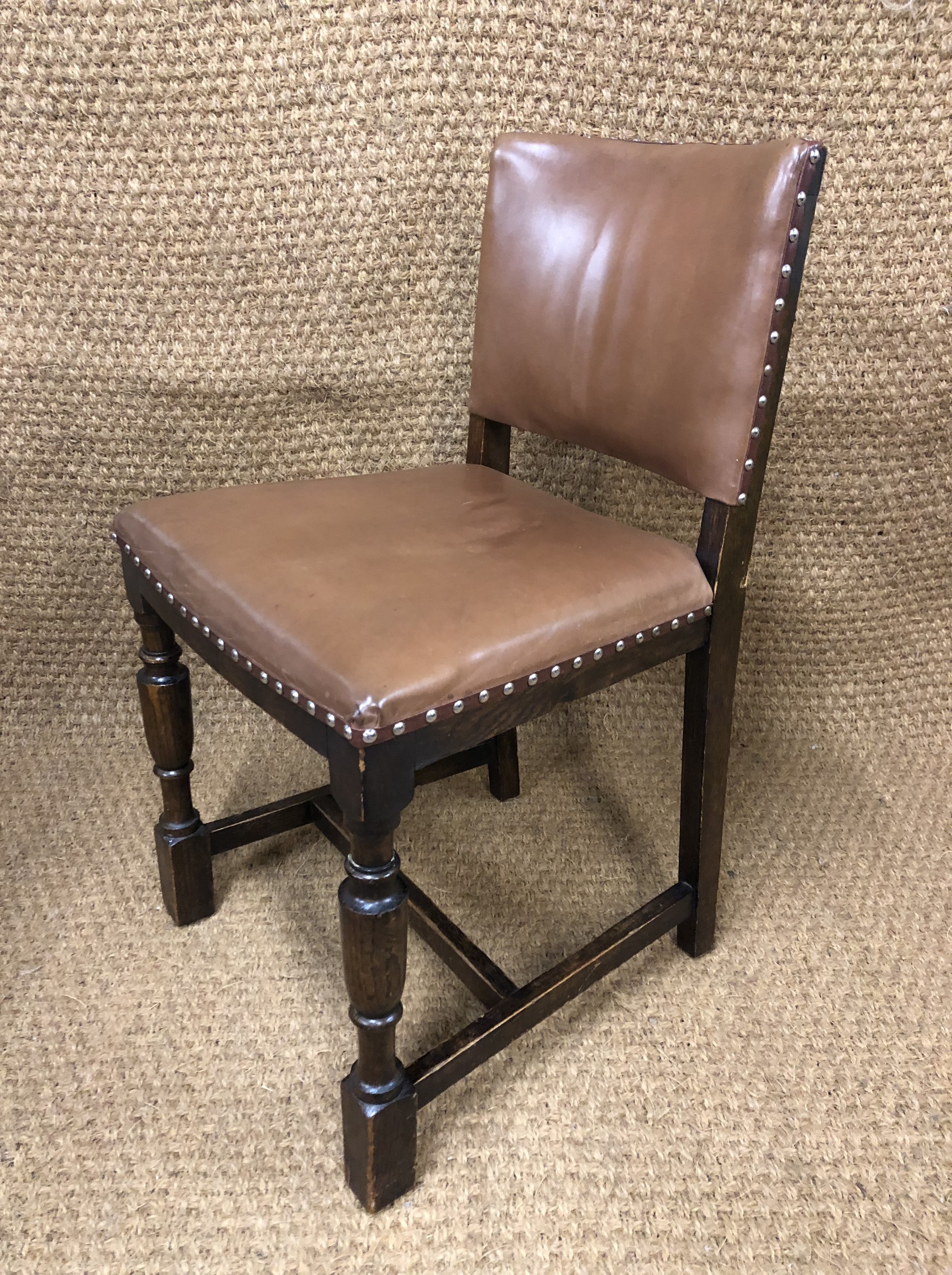 Four 1930s hide upholstered oak dining chairs - Image 2 of 2