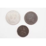 A 1797 cartwheel penny, a 1799 penny and one other coin