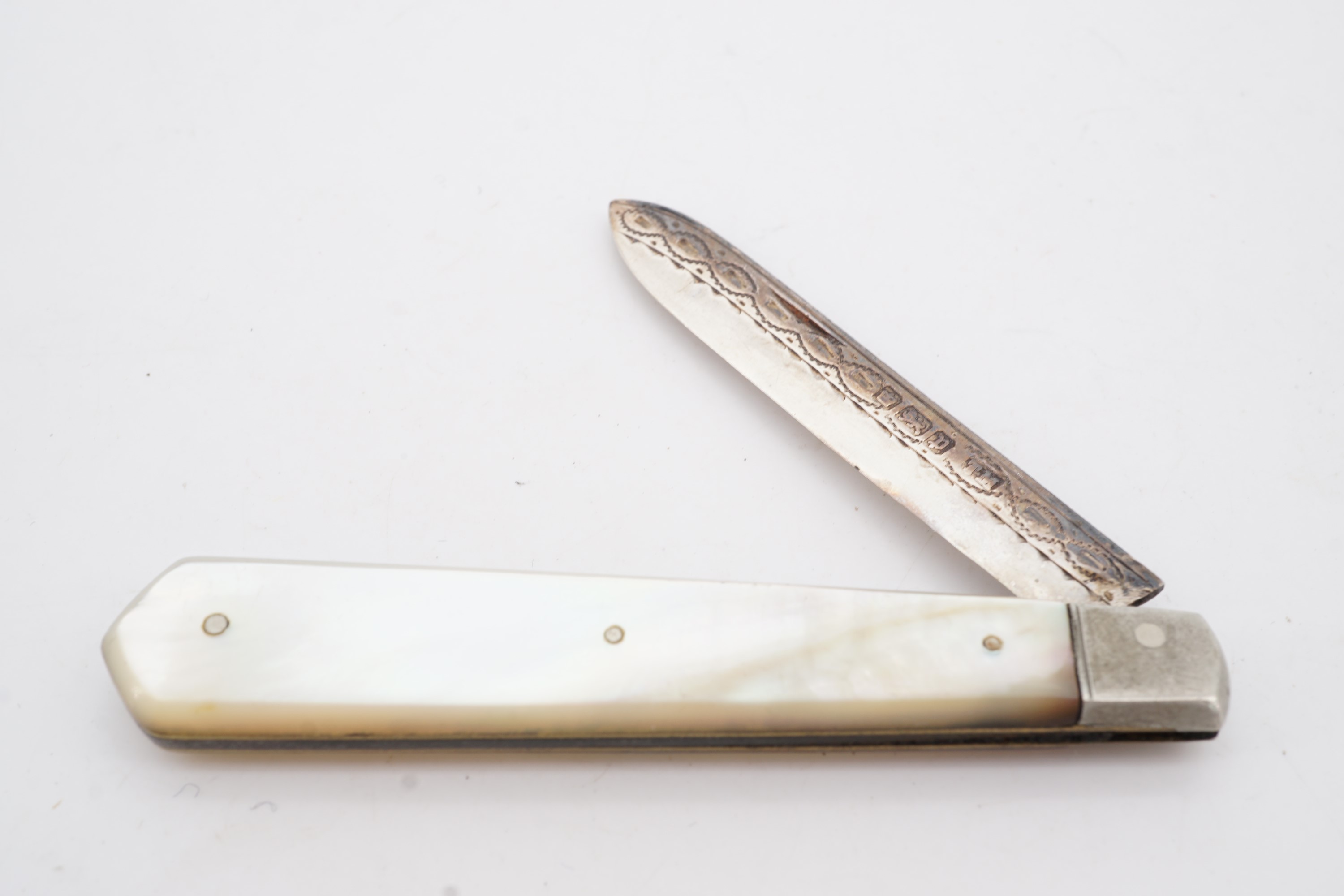 A Victorian silver and mother-of-pearl pocket folding fruit knife