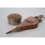 A Victorian novelty pin cushion modelled as bellows, together with one other cushion