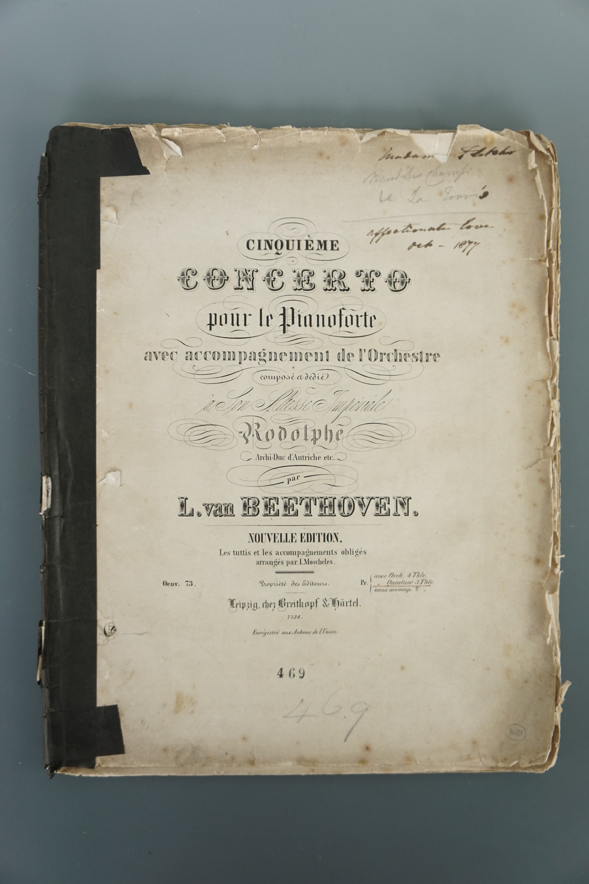 [ Sheet music ] Beethoven, No 5 piano concerto, Breitkopf and Hartel, 7738, circa 1840