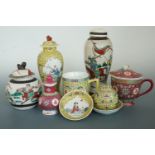 Various oriental ceramics including two lidded vases (both a/f), ginger jar, lidded cup etc.