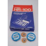 A retro Casio HR-100 printing / display calculator in original packaging, together with new-old-