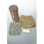A German military bread bag, gas cap pouch, gas mask canister and field dressing
