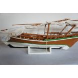 A hand-built large scale model of an Arab dhow, 153 cm