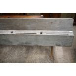 A late 19th / early 20th Century cast iron framed school bench / desk , 183 cm x 64 cm x 71 cm