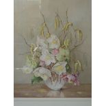 M. Scattergood, still life study of flowers, watercolour, framed and mounted under glass, 32 cm x 40