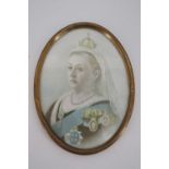 A Victorian lithographic miniature portrait of Queen Victoria, 10 cm
