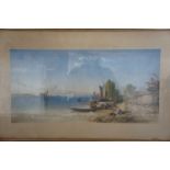 A Victorian lithographic romantic Mediterranean coastal view, in broad mount and slender gilt frame,