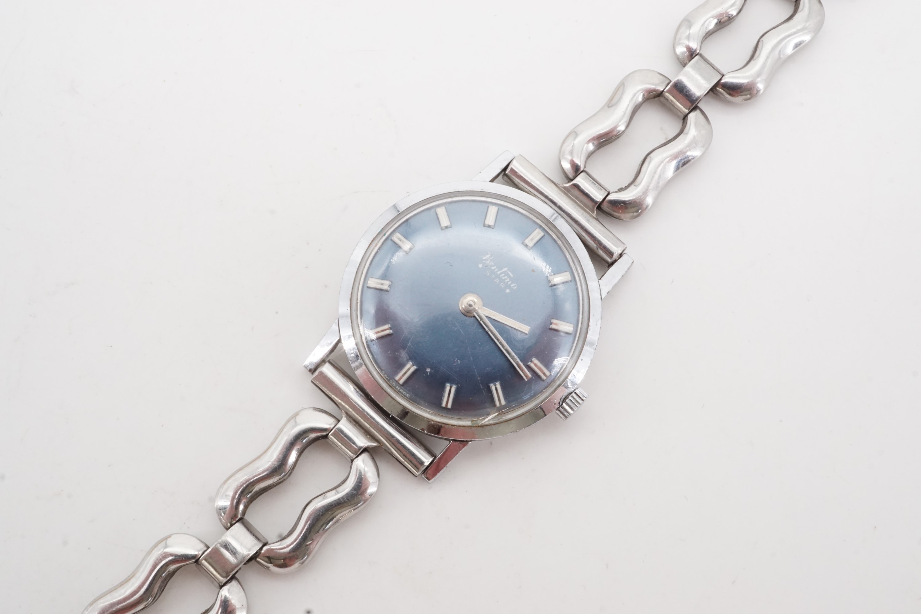 A 1970s lady's Bentima Star wristwatch, having a stainless steel case with flexible bracelet