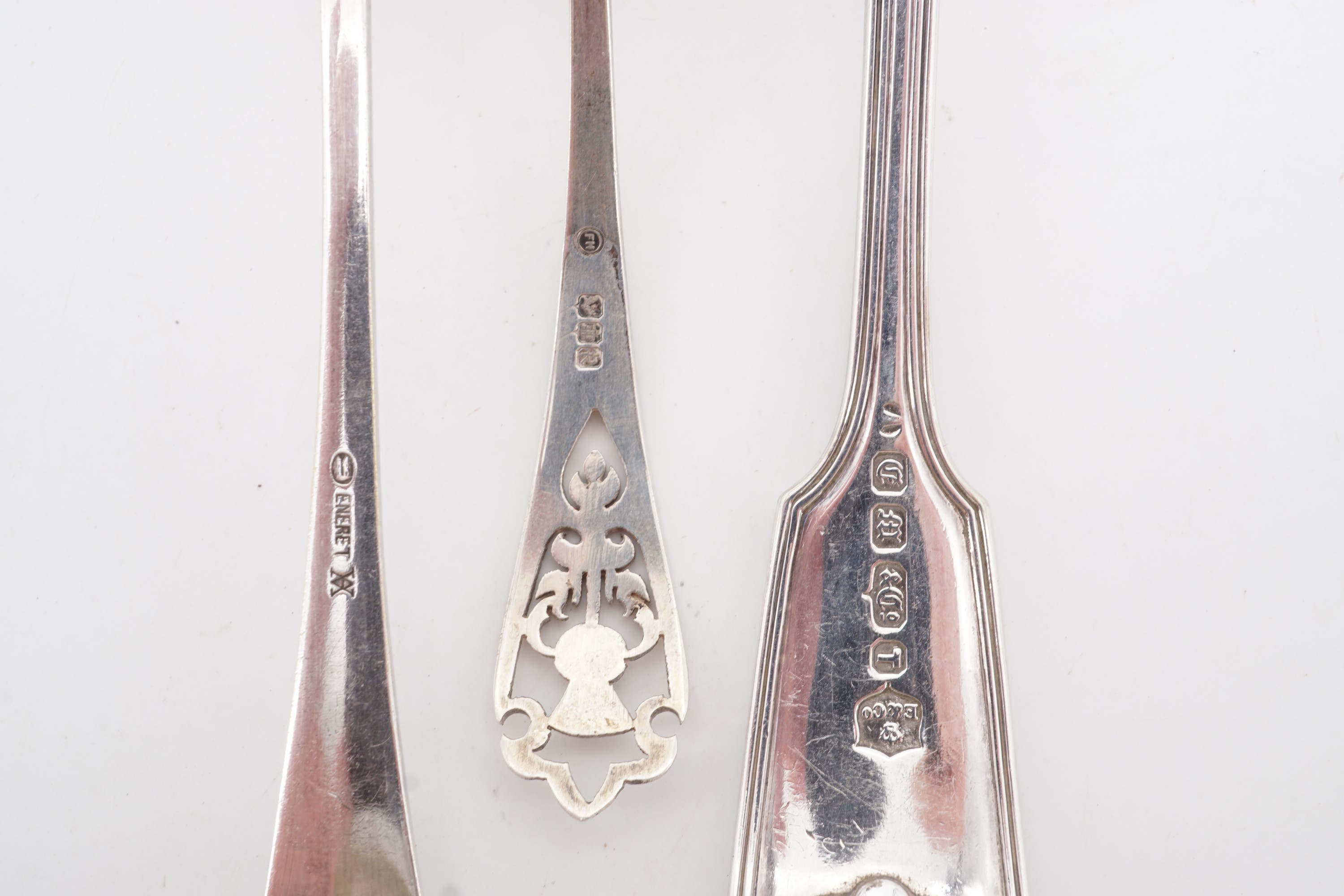 A Scottish silver sifting / dredging spoon, having a reticulated and engraved terminal in the form - Image 2 of 2