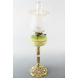 A brass columnar oil lamp, 70 cm high (a/f)