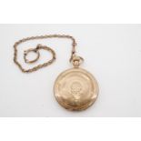 A late 19th / early 20th Century American rolled gold hunter pocket watch and watch chain, having