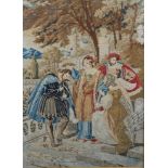 A Victorian gros-point tapestry depicting a historical scene, framed under glass, 70 x 56 cm