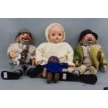 Two vintage dolls and two clowns