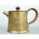 A Keswick School of Industrial Art brass teapot or hot water jug, of truncated conical form with