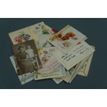 A Great War silk postcard together with a group of early 20th Century birthday cards