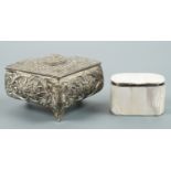 An electroplate trinket box and small mother-of-pearl veneered box