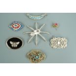 Vintage costume brooches including an uncommonly large spider-form example, latter approx 10 cm