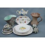 A Mason's bachelor tea set, a Lovatts jug, Wedgwood fish plates, Calypso dish etc.