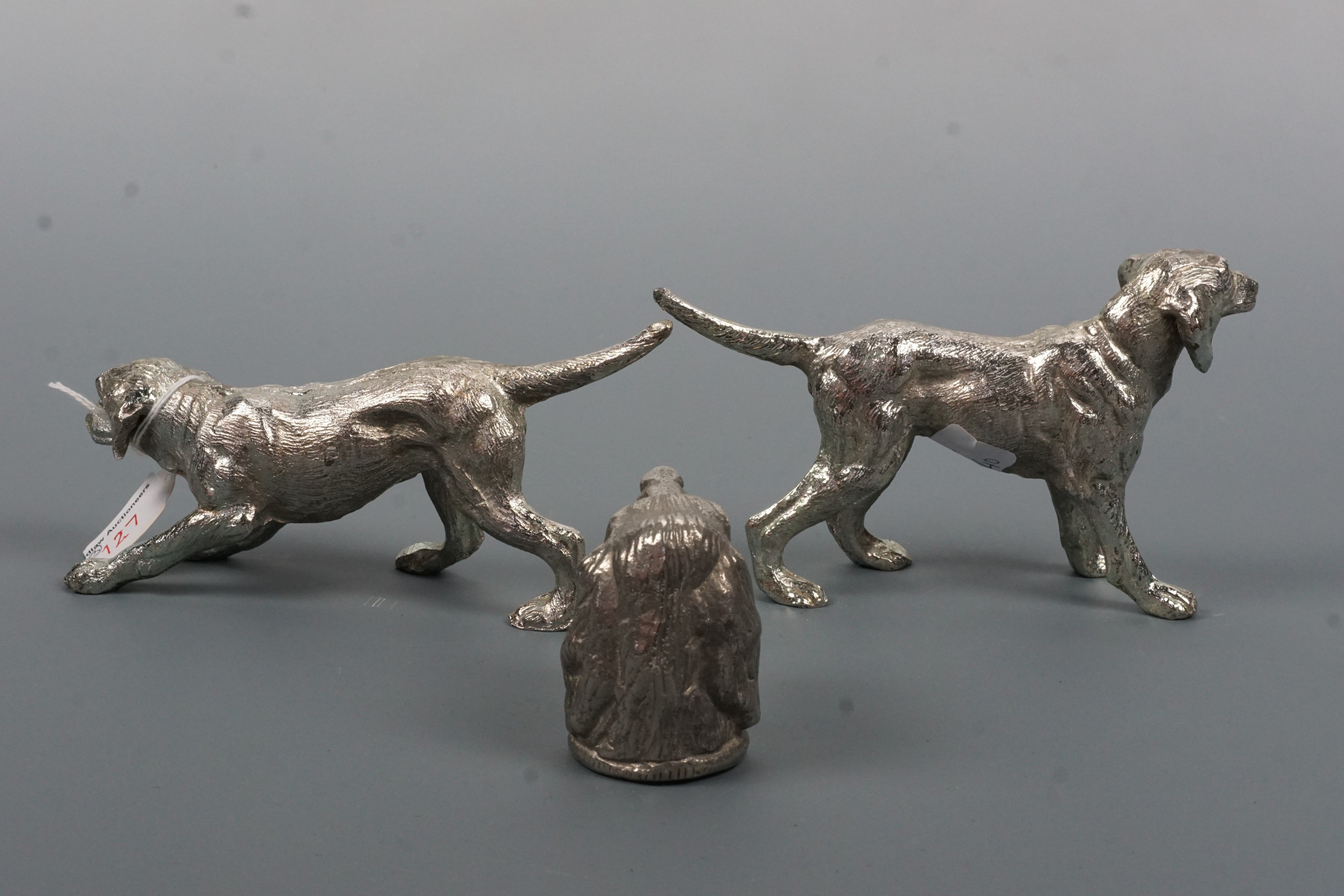 Two cast dog figurines and a cast dog's head - Image 2 of 2