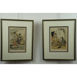 Old reproductions of Meiji Japanese woodblock prints, uniformly double card mounted in Hogarth